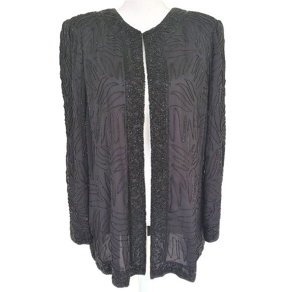 Brilliante by J.A. Jackets & Blazers - Vintage 80s Black Beaded Silk Evening Jacket
